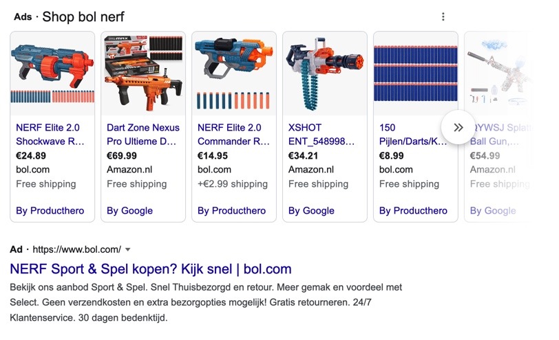 google ads shopping voorbeeld advertenties