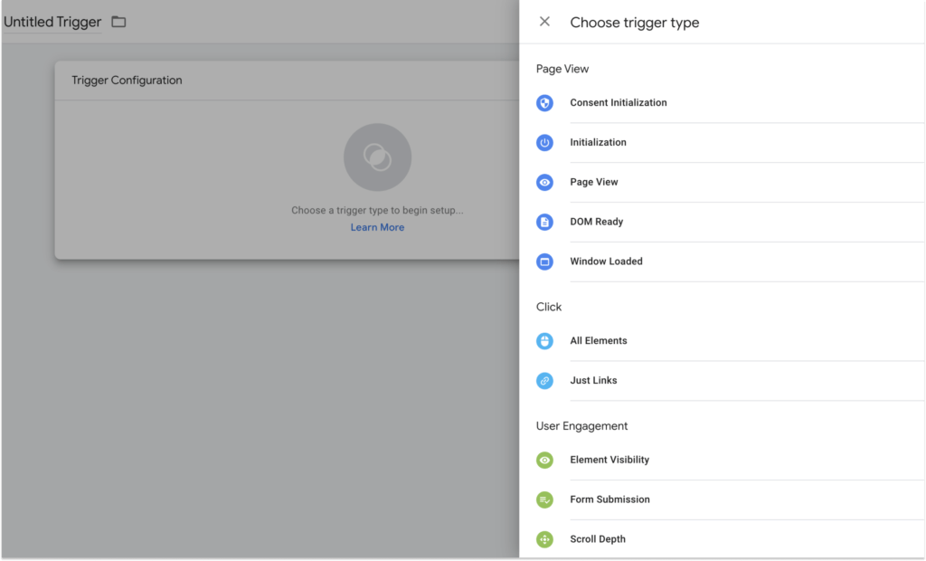 Google Tag Manager trigger opties