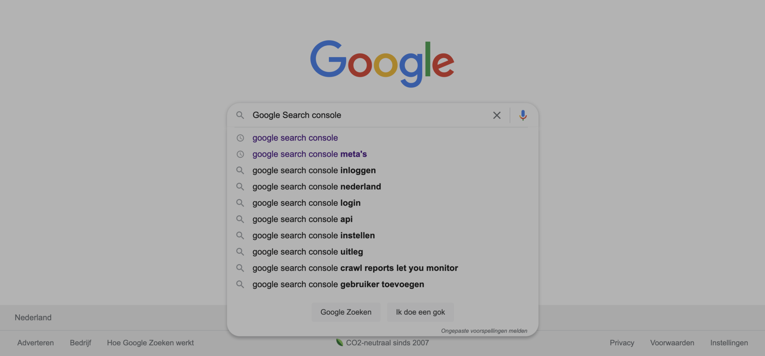 Google search console zoeken in google