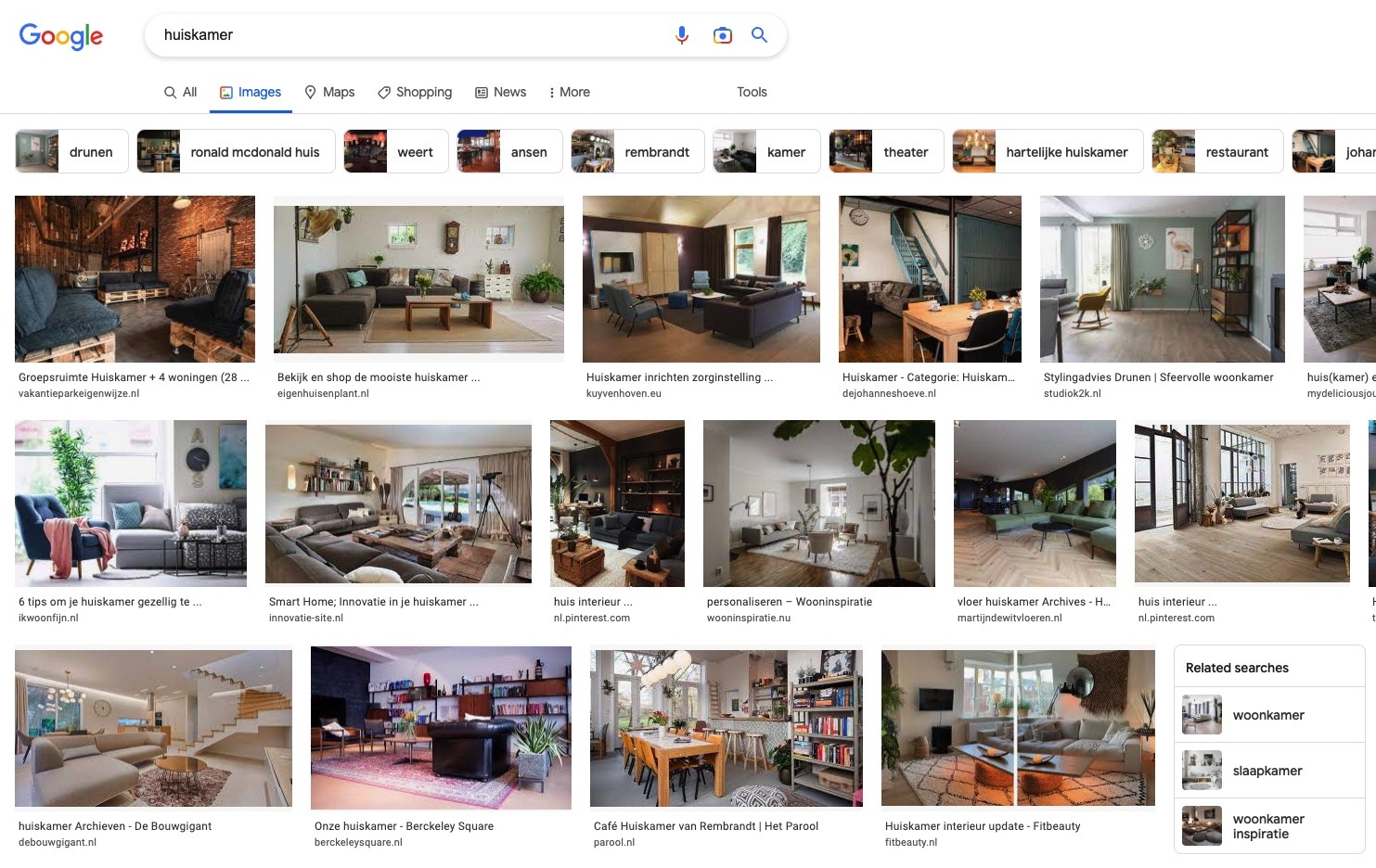 Afbeeldingen tabblad google-zoekwoorden huiskwamer