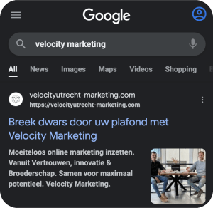 velocity marketing bovenaan in google