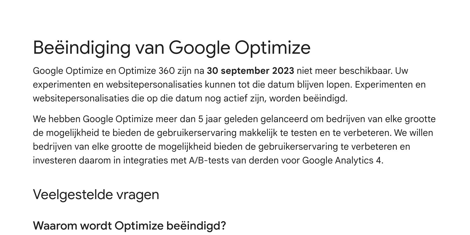 Beëindiging van Google Optimize