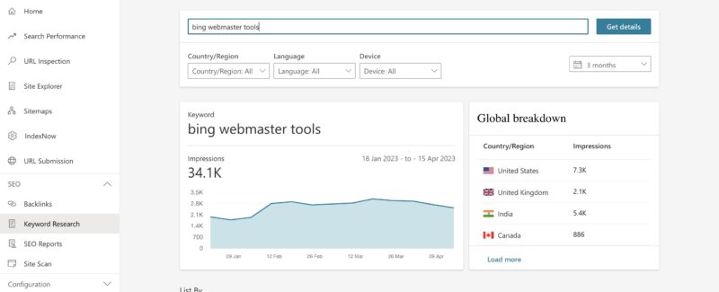 Bing Webmaster tools - Keyword Research