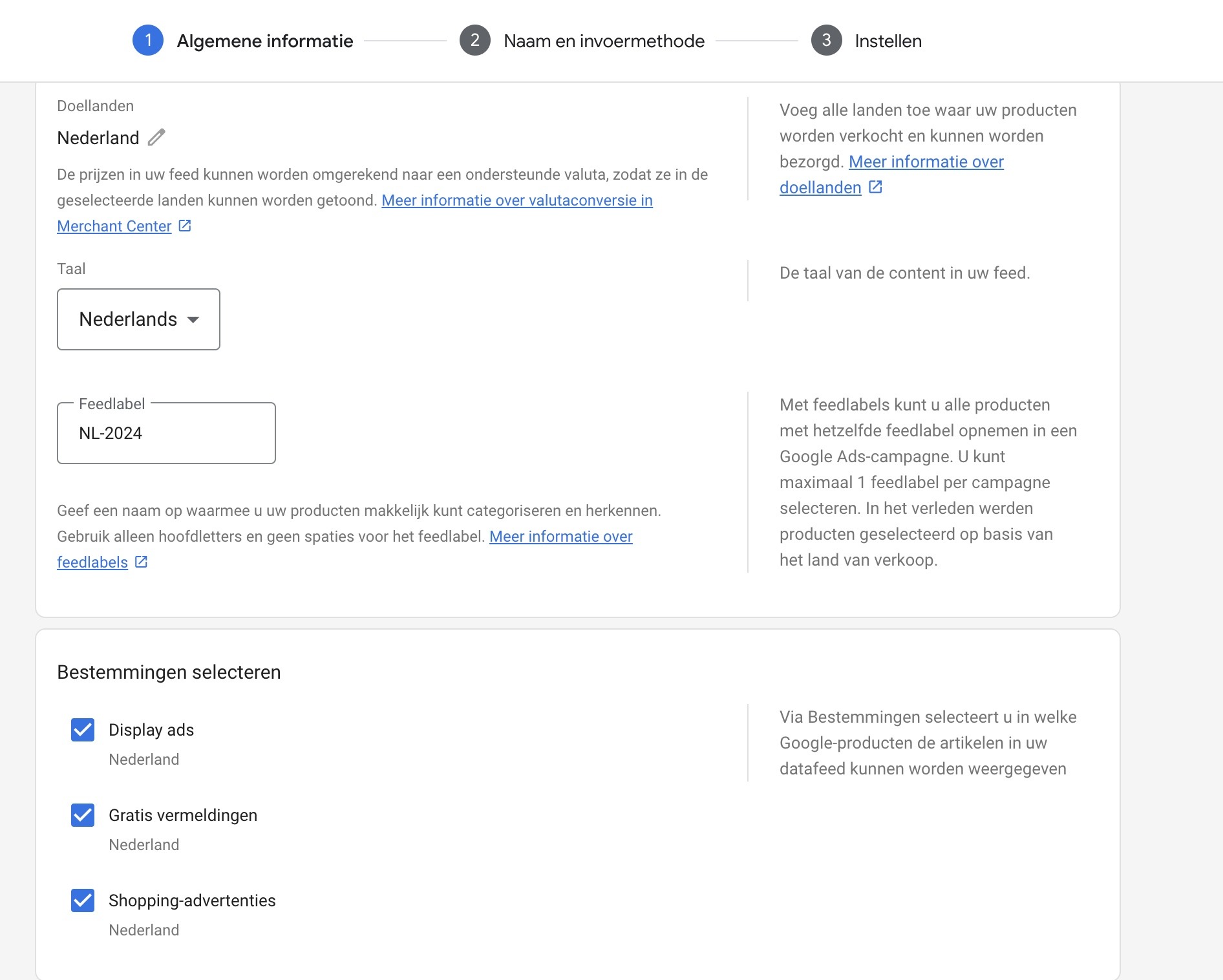 Basisinformatie instellingen in Merchant